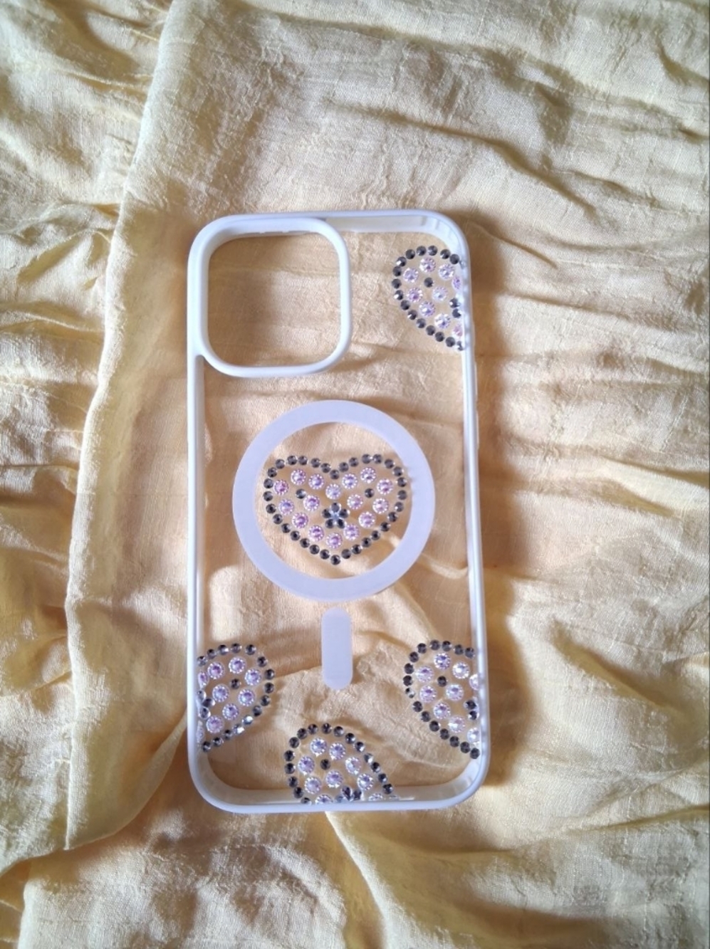 iPhone 16 Pro Max Clear Crystal Heart Phone Case with MagSafe Ring - White